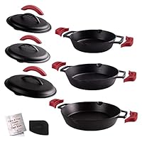 Cast Iron Skillet + Cast Iron Lid Set - 8”+10”+12” Dual Handle Frying Pans + Pan Scraper + Silicone Handle Holder Covers - Pre-Seasoned Indoor/Outdoor, Grill, Stovetop, Induction, Oven Safe Cookware Cast Iron Skillet + Cast Iron Lid Set - 8”+10”+12” Dual Handle Frying Pans + Pan Scraper + Silicone Handle Holder Covers - Pre-Seasoned Indoor/Outdoor, Grill, Stovetop, Induction, Oven Safe Cookware
