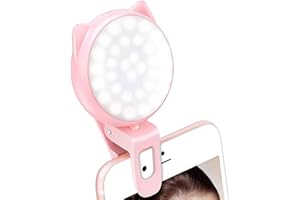 OURRY Selfie Clip on Ring Light, Mini Rechargeable 9 Level Adjustable Brightness Modes with 32 LED, 2-8 Hours, USB Flash Lighting for iPhone/Android, Cell Phone Photography,Video, Vlogging - Pink