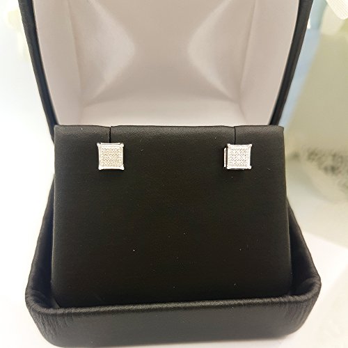 0.06 Carat (ctw) Round Diamond Men's Hip Hop Iced Stud Earrings, Platinum Plated Sterling Silver - Thumbnail 3