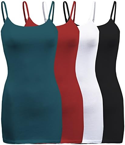 ShezPretty 4 Pack - Women's Basic Cami with Adjustable Spaghetti Straps Tank Top (XX-Large, GreenTeal/D. Burgundy/White/Black)