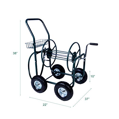 Livebest 4 Wheel Garden Hose Reel Cart Heavy Duty Yard Water Planting with Storage Basket,Holds 390FT Hose