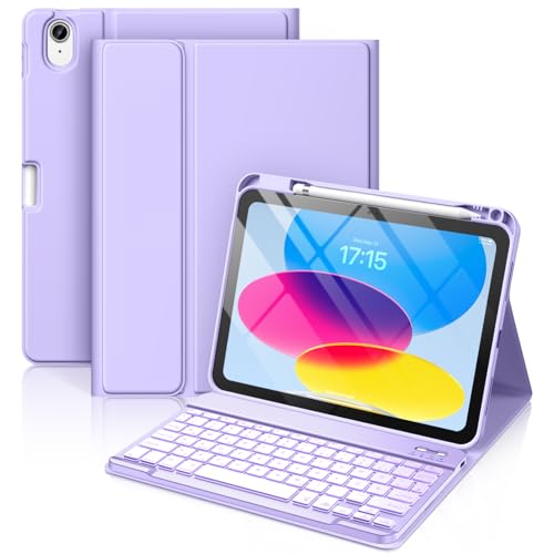 Vobafe Hülle mit Tastatur für iPad A16 11/10 Generation (2025/2022, 11/10.9 Zoll)- 7 Farben Beleuchtete Magnetische Abnehmbare Keyboard Schutzhülle mi