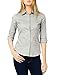 LE3NO Womens Roll Up 3/4 Sleeve Button Down Shirt with Stretch, L3NWT574A_WHITE, Medium