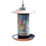 Artbirdfeeder Solar Bird Feeder Hanger, Solar Lantern Oriole Bird Feeder Bright Lighting Hanging Bird Feeder Waterproof LED Garden Light Dazzling Bronze Bird Feeders for Outside (Rainbow)
