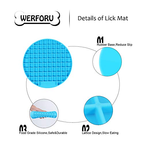 WERFORU Buddy Treat Mat, Dog Lick Pad With Suction, Slow Feeder Lick Mat, Promote Health/Fun Feeder Licking Mat For Pet Training and Grooming 2 Pack (Blue & Green)