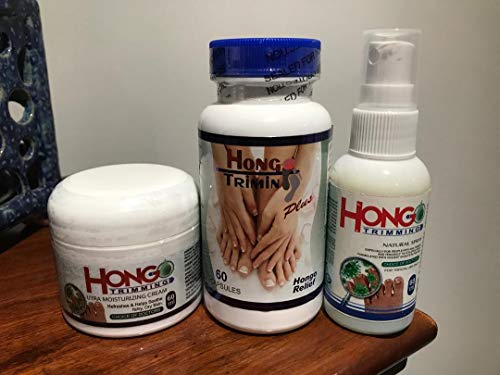 Kit Hongo Triming 60 Capsules Hongo Relief/Natural Spray (for people with nail fungus – athletes foot) / Ultra moisturizing cream (Refreshes and Helps soothe Itchy, Dry skin) Hongo uñas