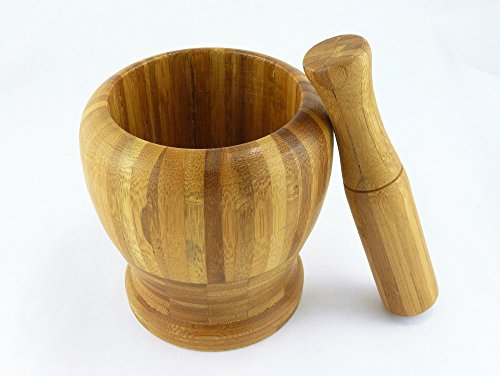 Bamboo Mortar and Pestle, Set for Grinding and Crushing