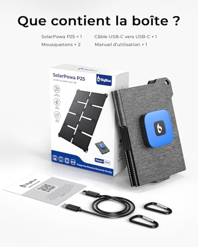 [Pocket Size] BigBlue 25W Mini Portable Solar Charger, Foldable Solar Panel with 2 USB A/C Ports, IP68 for Outdoor, Compatible with Phones, Tablets, External Battery, etc.
