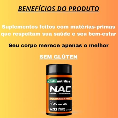 Nac 600mg n-acetil l-cisteína 120 cápsulas Zuchetti nutrition Suplemento capsula