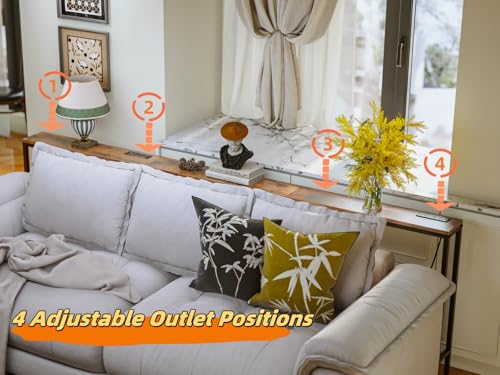 FLORIHOMA 260CM Behind Couch Table with 2 Fast Charging Stations, 18CM Narrow Skinny Sofa Table with 4 Power Outlets, 4 USB-A, 2 USB-C for Console Entryway, Rustic Brown