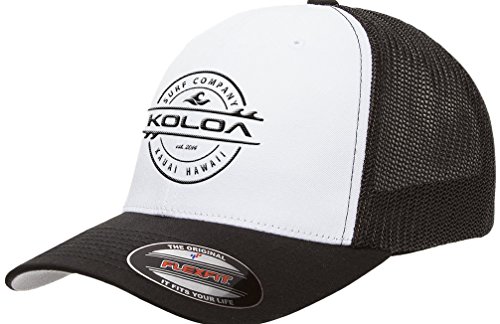 Koloa Surf-Premium Embroidered 34e Flexfit 6511 Truckers Caps White/Black