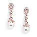 Mariell Rose Gold Vintage Art Deco Glass Pearl Drop Earrings with Pave CZ for Wedding, Bride & Bridesmaid