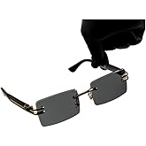 Street Knitted Stylish Square Rimless Gold Frame Stylish Dark Gray Gradient Black Tinted Shades 90s Men Women Rectangle Cool Frameless Retro Trendy Hip Hop Old School Unisex Sunglasses