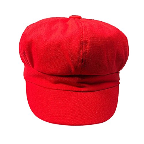 Newsboy Cabbie Gatsby Cap for Women teens Girls, Iuhan Cotton Plain Blank & Panel Newsboy Gatsby Apple Cabbie Cap Hat (Red)