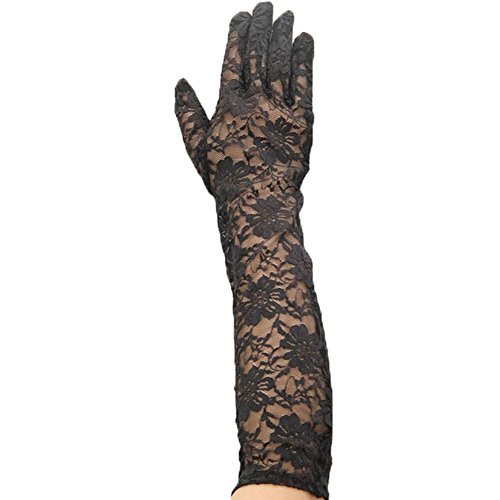Ruiyuhong Lace White Black Wedding Party Dance Gloves (Long Black)