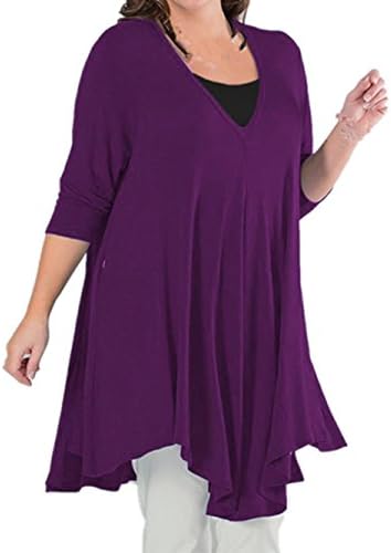 Silence Women's Plus Size V-Neck sweatshirts, Loose Casual Long Sleeve Tops (XXXXL, Purple)