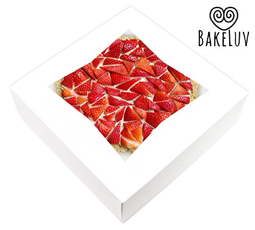 BakeLuv White Bakery Boxes with Window 10x10x2.5 Inches | 25 Pack | Auto-Popup | Thick & Sturdy 350 GSM | 10 Inch Pie Boxes With Window, Cake Boxes, Cookie Boxes, Dessert Boxes, Pastry Boxes