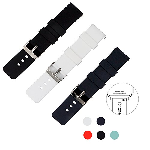 Ritche Quick Release Silicone Watch Band 18mm Strap for Huawei Watch,Withings Activite Black White Grey