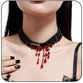 Gothic Blood Pearl Choker Necklace for Women Vintage Bleeding Rose Flower Necklace Adjustable Dripping Bloody Layered Pearls Necklaces Goth Vampire Blood Drip Necklaces Halloween Birthday Party Jewelry