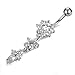 Besteel 14G White Flower Navel Rings Surgical Steel Long Dangle Belly Button Rings for Women Body Piercing