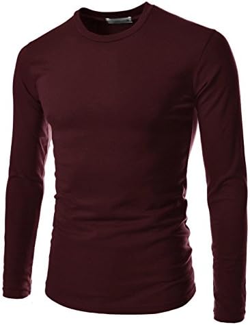 TheLees (CA17) Mens Casual Slim Fit Round neck Long Sleeve Tshirts Darkwine US XXXS(Tag size S)