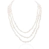 LGSY White Freshwater Cultured Pearl Necklace Long Baroque Pearl Handmade Strand Necklace for Women