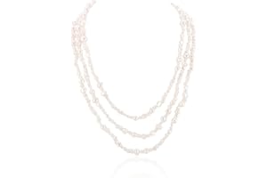 LGSY White Freshwater Cultured Pearl Necklace Long Baroque Pearl Handmade Strand Necklace for Women