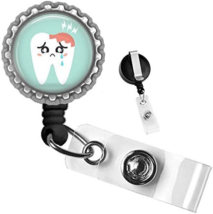 Cute Tooth Ache Art Silver Retractable Badge Reel ID Tag Holder by Geek Badges