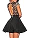 NuoReel Women's Lace Nude Illusion Skater Club Dress (L(US 4-6), Black)