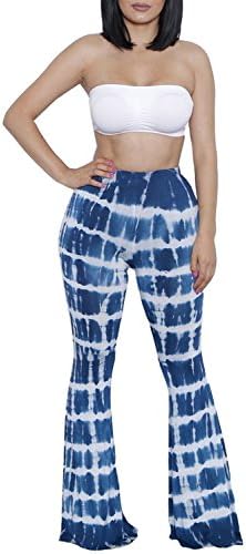 Womens 2 Piece Outfits Tie Dye Print Bandeau Top Flared Bell Bottom Yoga Pants