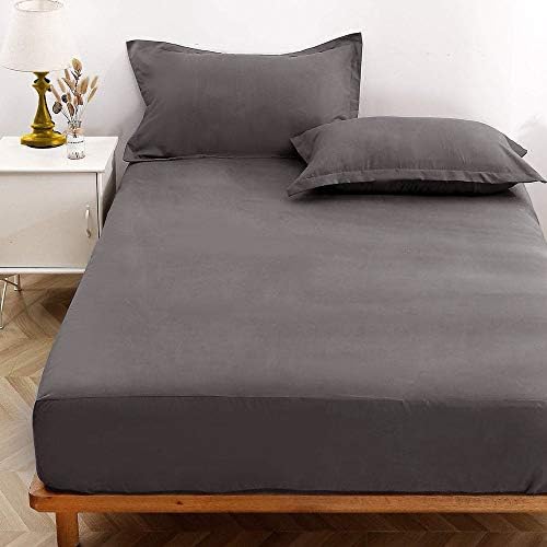 NANKO Queen Fitted Sheet 80x60 Deep Pocket Mattress Gray Grid Geometric Modern Luxury Cool Soft Lightweight Microfiber Bedding Set 2 Pillowcases Grey Plaid 10 11 12 14 15 16 inch