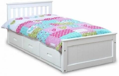 Blanco Pino misión Solo listón de Cama con 3 cajones de Almacenamiento