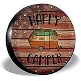Deaowangluo Spare Wheel Tire Cover Jeep RV SUV Spare Tire Cover Camping Happy Camper Trailer Truck Travel Trailer Universal Fits 14 Inch