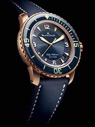 Blancpain Rose Gold Fifty Fathoms Automatic Mens Blue Watch