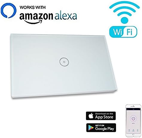 Smart WiFi Light Switch Compatible with Alexa Echo, BOSCHENG Touch Wall Switch Panel 110-240V, Remote Control Your Devices with Smart Phone from Anywhere (1 Switch on 1 Gang)