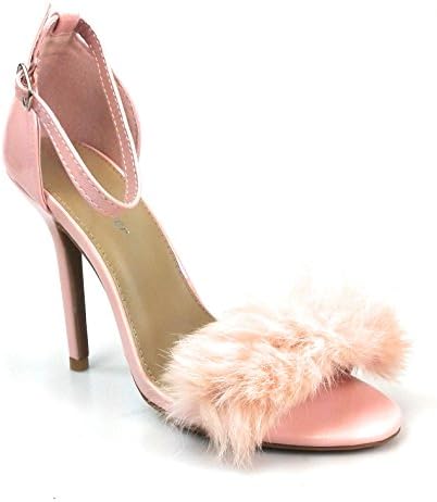 foever Womens Fluffy Feather Furry Strap High Heel Open Toe Dress Sandal Rubina-53