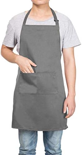 NANOOER Two Pockets Adjustable Bib Adult Apron - Extra Long Ties - Heavy Duty Kitchen Apron, Money Apron, Waitresses Apron - Cooking Kitchen Aprons Women Men Grey
