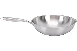 Sorandy Stainless Steel Wok, 13 Inch Stir Fry Pan with Lid, 304 Food Grade One Piece Molded No Coating, Tri Ply Aluminum Core