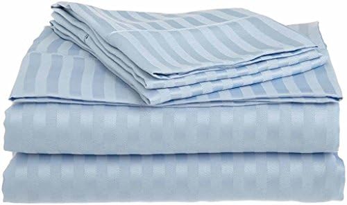 Crafts Linen 6 Piece Sheet Set- 100% Natural Cotton 400 TC Fit Mattress Up To 21-Inch-Deep Pocket, Feel Ultra-Soft, Comfortable And Eco-Friendly Sheets (Queen, Light Blue Stripe)