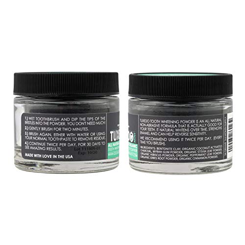 Tuxedo Teeth Whitening Activated Charcoal Powder, All Natural Tooth Whitener with Coconut Charcoal, and Bentonite Clay, Highest Quality Non Abrasive Safe on Enamel (Mint)