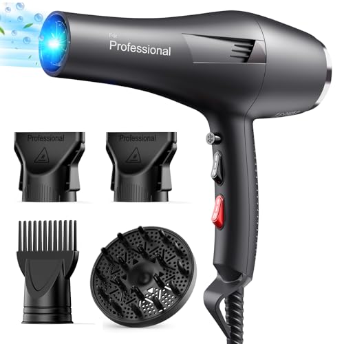 Professional Hair Dryer Ion Hair Dryer Hair Dryer with 1 Diffuser, 2 Styling Nozzles, 3 Heating and 2 Speed Levels, 1.9 Metre Long Power Cable, Strong Hair Dryer for Family (Graphite) | 1 Diffusor 2 Stylingdüse, 3 Heiz und 2 Geschwindigkeitsstufen, 1.9 Meter langes Netzkabel, Starker Fön für Familie ( Graphit)