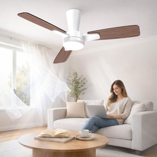 Airwit Ventilador de Techo con Luz LED, 41 Pulgadas, Motor DC Silencioso, 3 Aspas, Abanico de Techo Moderno con Control Remoto para Interior Acabado En Madera Amarilla, Color Madera Oscura