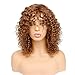 Goldfinch 100% Human Hair Wig Kinky Curly Wig with Bangs Fluffy Wavy Wig 150 Density 14 inches Brown Wig +Free Wig Cap