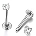 FIBO STEEL 316L 2-6pcs Stainless Steel 16G 3mm CZ Inlaid Lip Rings Labret Monroe Nose Studs Helix Earring Piercing, 6mm 8mm 10mm Bar Length Available