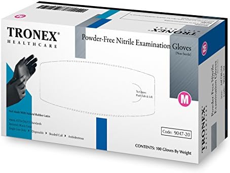 Tronex-Nitrile Exam Glove, Medical Grade, Fingertip-Textured, Powder-Free, Black (Box of 100, Medium)