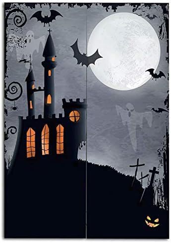Amazon のれん 暖簾 綿麻 伝統ちぢみ り ロングのれん ロングサイズ 85 150cm 怖いコウモリと幽霊満月とハロウィーンをテーマにした非対称カースト のれん オンライン通販