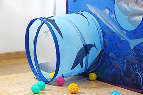 Kids Play Tunnel Tent with Pop Up Design | 2 Connected Tunnels Crawling and Fun | Seaworld Inspired Shark Tent| Children’s Play Tent Fits 2 to 3 Small Children (55 x 55 x 31.5 Inches)