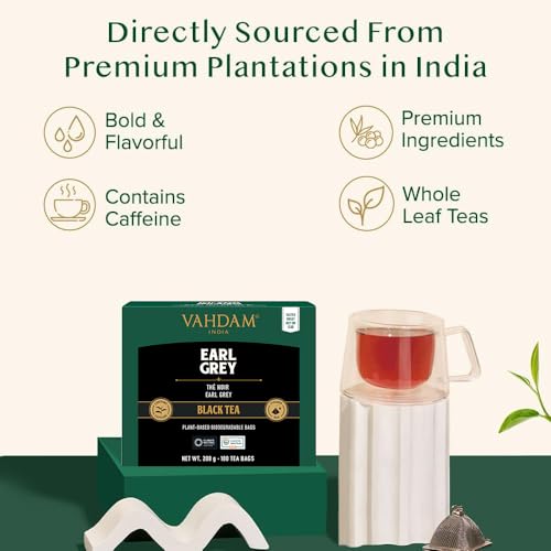 VAHDAM, Earl Grey Black Tea Bags (100 Count) High Caffeine, Non GMO, Gluten Free | Citrusy Earl Grey Tea Leaves w/pure Bergamot Oil | 100% Halal Certified | Resealable Ziplock Pouch