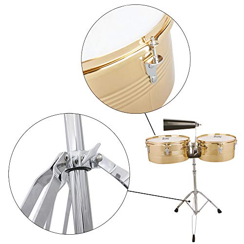 Kuyal Latin Percussion 13" & 14" Timbales Drum Set with Stand and Cowbell, Golden