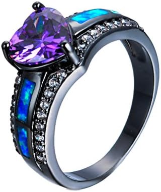 JBL Women Charm Blue Fire Opal Heart Elegant Purple Black Gold Filled Vintage Wedding Ring